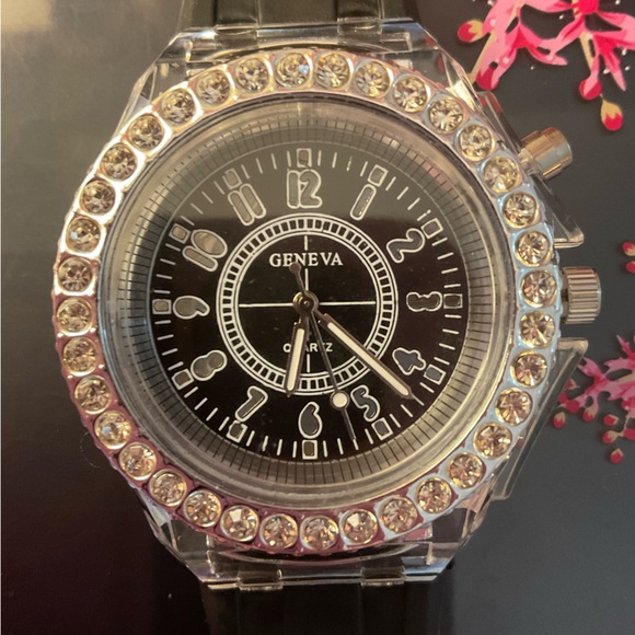 Silicone Bling Women - Men Watch LED Luminous Colorful Lights Sport Black Watch - Picture 1 of 10